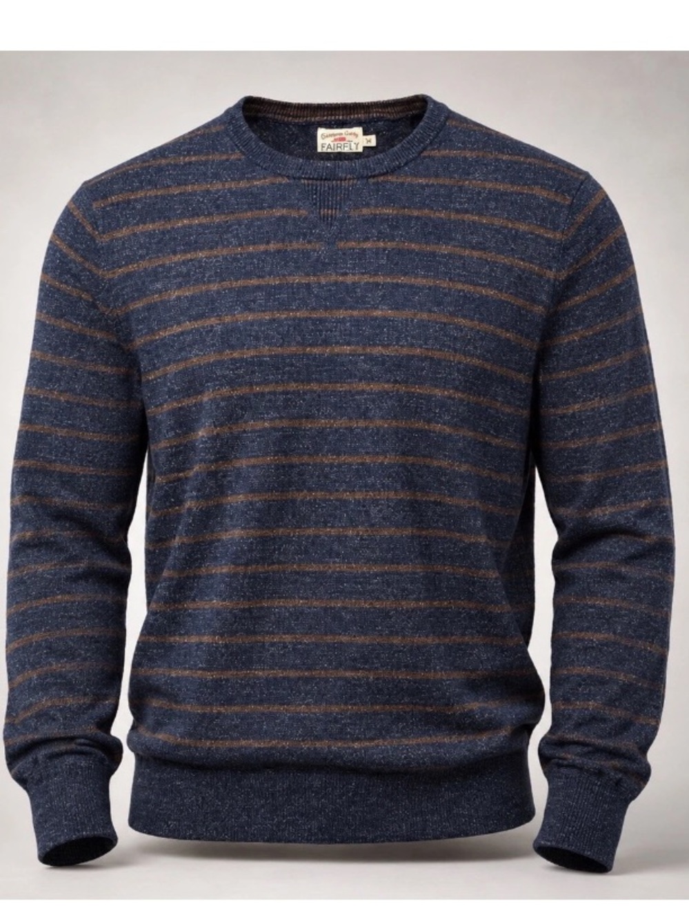 Faherty Sweater Mens XL Cotton Cashmere Navy Brown Striped Crewneck Casual Knit